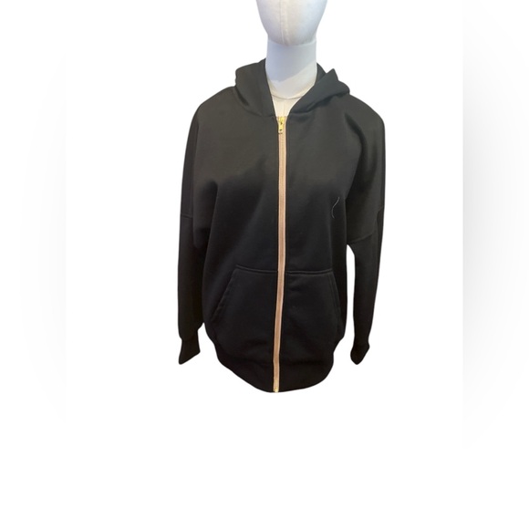 Women's Black Zip-Up Hoodie - Picture 3 of 5